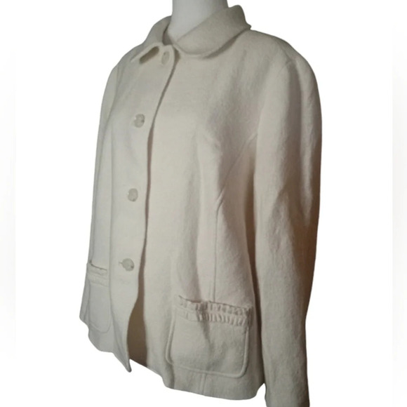 Talbot's Cream Wool Blend Ruffle Pocket Button Front Blazer Size 20 Petite NWOT - Picture 3 of 7